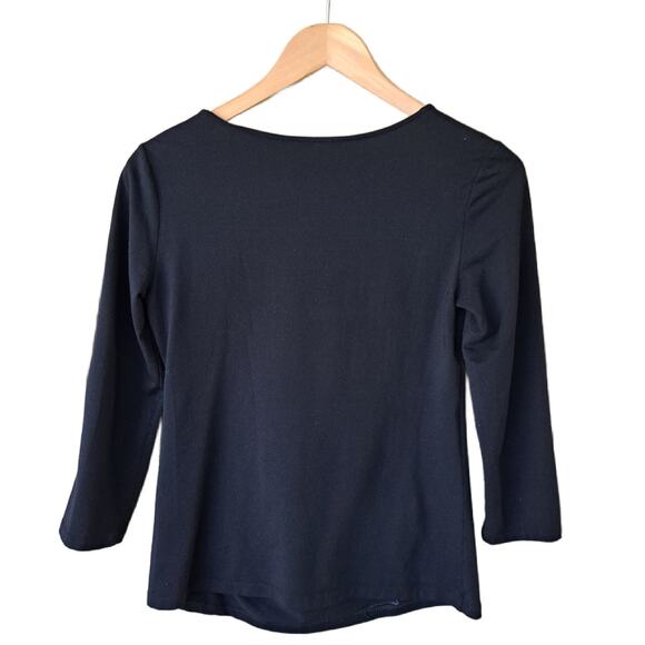 Lafayette 148 Black 3/4 Sleeve Top Size Small Stretch Jersey Pleated - Picture 6 of 7